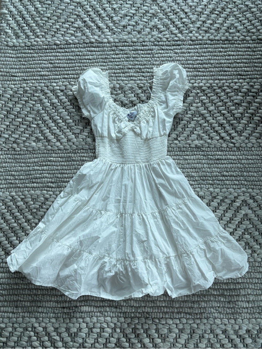 100% Cotton Poplin Puff Sleeve White Mini Dress